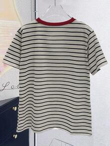 INAWLY 女士休闲宽松条纹圆领短袖T恤 - 彩色 - 查看 2