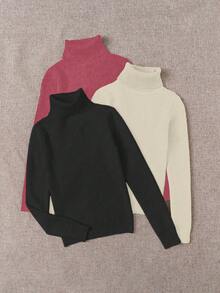 Franclia 3pcs/Set Autumn/Winter Thick Fleece Turtleneck Slim Fit Long Sleeve Sweater - Multicolor - View 2