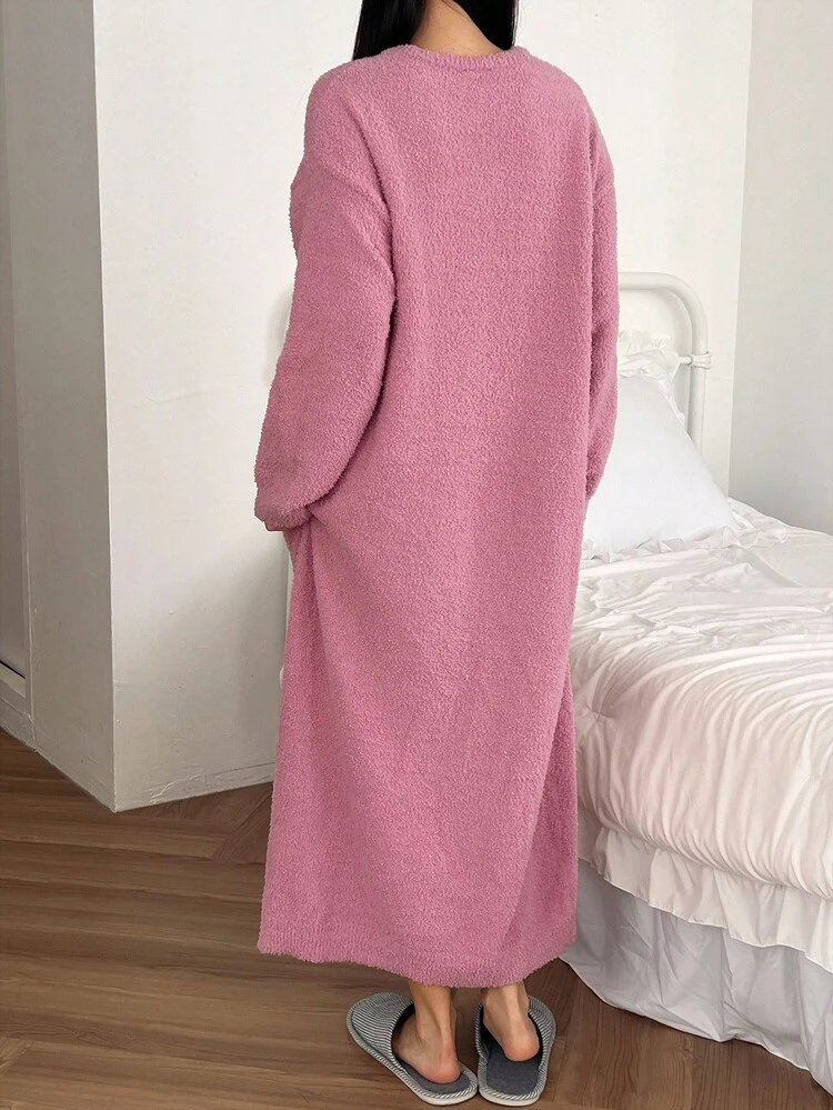 Loose Knit Cat Print Nightgown, Women Sleepwear Dress For Autumn/Winter Pajama, Moo Moo Night Dress