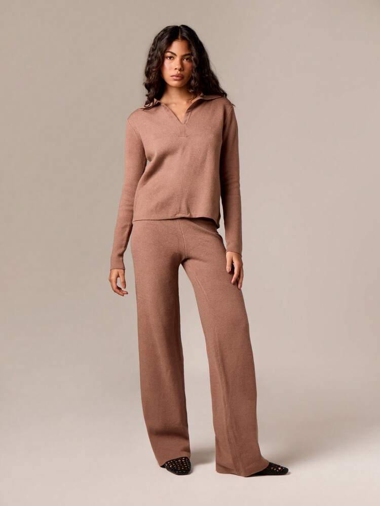 칼라 V넥 긴팔 니트 풀오버