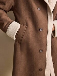 AKNOTIC 男士时尚长袖仿皮草外套，秋冬季、圣诞节、新年魅力之选 - 棕色 - 查看 2