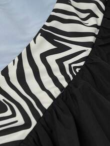 Maweii 大码秋季休闲拼布斑马纹前扣荷叶边长袖衬衫 - 彩色 - 查看 7