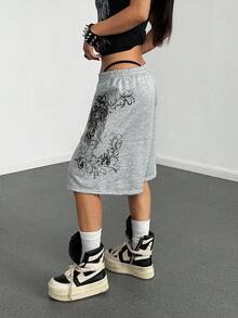 StreetHx Women's Grey Punk Print Loose Capri Pants