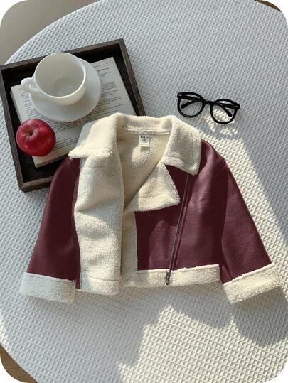 Babygirl Autumn/Winter Cute Versatile Color Block Faux Thermal Lined Jacket