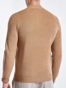 Manfinity Homme Men's Solid Color Long Sleeve Casual Pullover Sweater, Autumn/Winter - Khaki - View 2