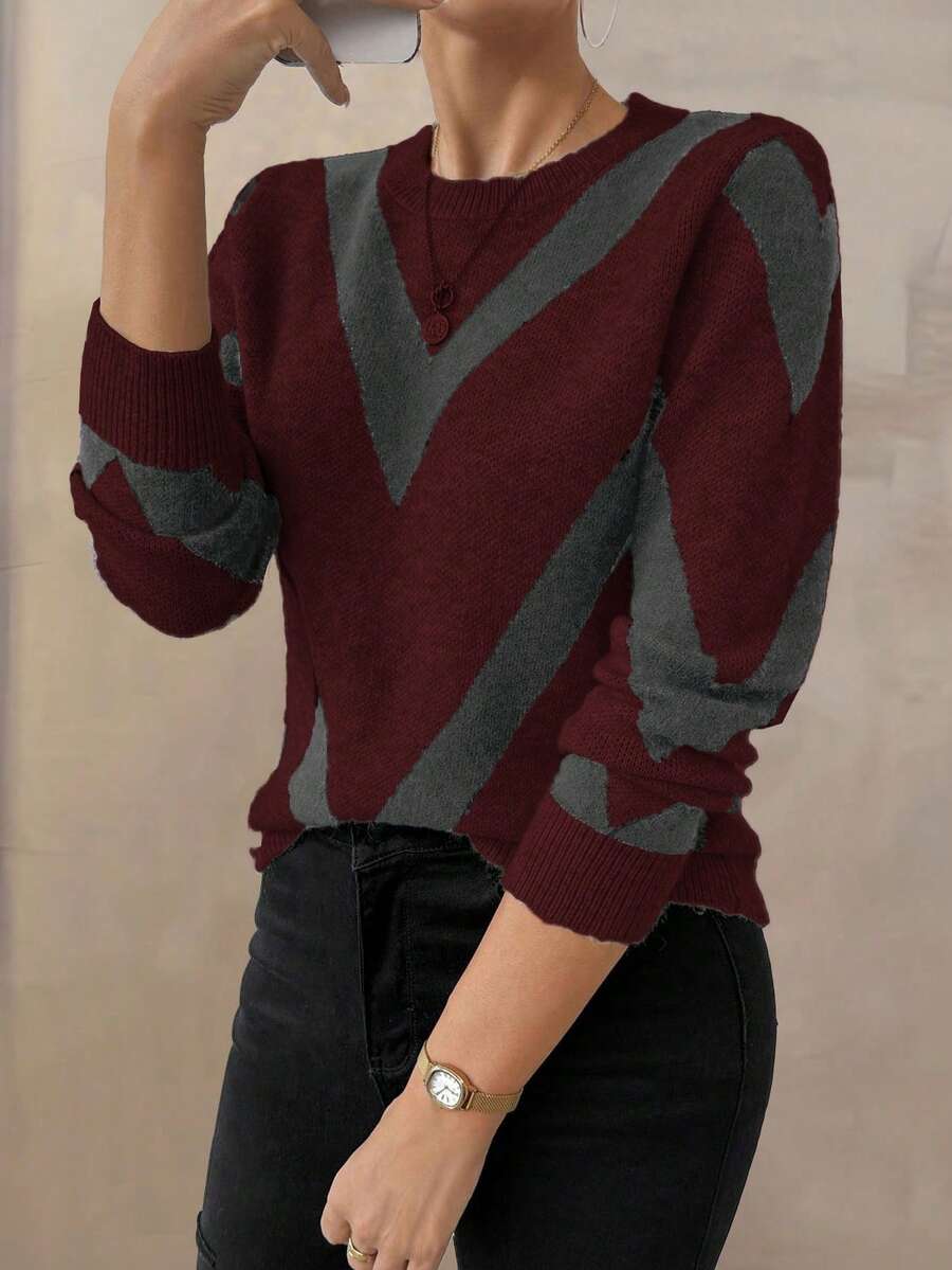 EMERY ROSE 2025秋冬新品几何条纹套头衫 - 彩色 - 查看 1