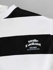 Manfinity Joysei 男士休闲标语条纹圆领长袖宽松套头衫，秋冬 - 彩色 - 查看 2