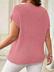 Vionelle Simple Commute Solid Color Plus Size Knitted Sweater - Pink - View 2