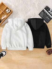 SHEIN 两件套，买一送一，儿童男童休闲运动衫，连帽运动衫套装，儿童长袖运动衫，男女童均可穿，返校服，基本款上衣，黑色上衣，男童返校服，外套 - 彩色 - 查看 4