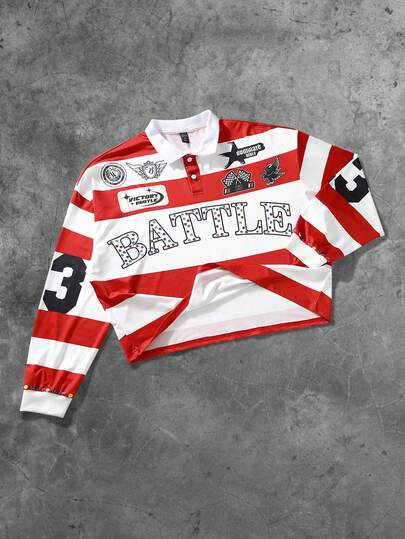 Street Life Camiseta deportiva de manga larga con media cremallera, estampado digital de rayas, versátil y casual para otoño