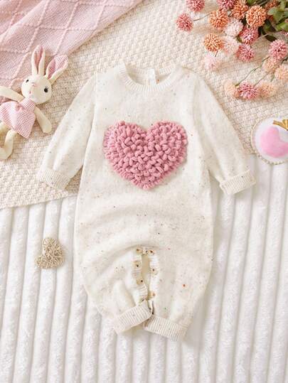 SHEIN Babygirl 可爱心形图案长袖毛衣连体衣，秋冬