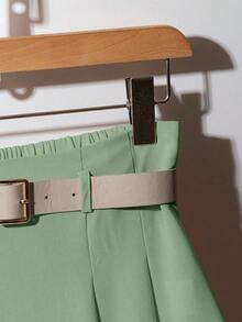 Franclia Women Elegant Fashion Leather Belt & A-Line Skirt Set