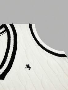 Sweetra Plus Size Women Cable Knit Side Slit Sweater Dress, Autumn/Winter - Black and White - View 2
