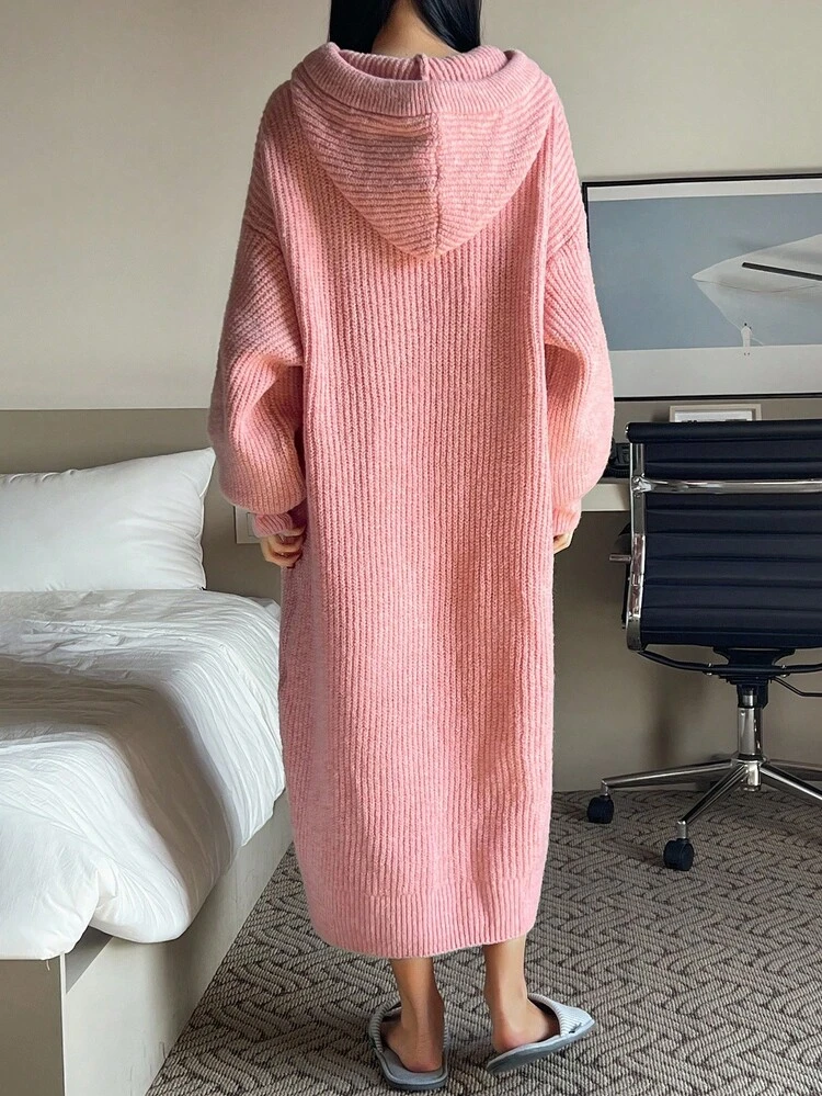 Women's Hooded Knitted Mid-Length Casual Dress, Autumn/Winter Pajama, Cozy Outfit