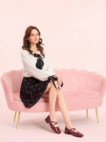 CUCCOO DOLLMOD 女士优雅复古经典方头漆皮粗跟玛丽珍鞋带平底鞋，红色 - 紅色 - 查看 10