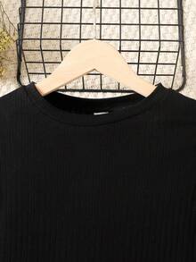 SHEIN 少女优雅盖袖罗纹长袖 T 恤和格子纽扣粗花呢迷你裙套装，圣诞节、节日/家庭日/新年快乐 - 黑與白 - 查看 5