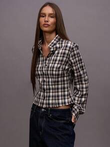 MUSERA 格纹修身挺括衬衫，适合秋冬季夜间外出、街头风、可爱性感假日派对、春夏穿着。 - 彩色 - 查看 3