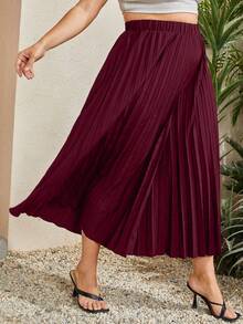 EMERY ROSE Pantalones casuales sueltos de pierna ancha con cintura elástica y pliegues para mujer de talla grande - Burdeos - Ver 4