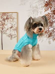 PETSIN 一件蓝色短款秋冬加厚针织防风保暖休闲宠物毛衣 - 藍色 - 查看 3