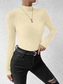 Almamuse Women's Solid Color Turtleneck Long Sleeve Fitted Sweater, Autumn/Winter - Champagne - View 5