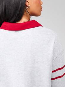 Missguided x Playboy Vestido mini de manga larga con cuello en V, estilo universitario, de longitud mini, ajuste relajado, para uso casual y de descanso en invierno y otoño - Gris Claro - Ver 5