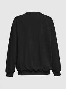 ROMWE Grunge Punk Spring Casual Black Gothic Style Vine Embroidery Women Sweatshirt - Black - View 7