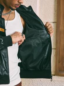 AXEPEAK Men's Fashionable Racing Jacket, Autumn, For Fall Winter - Black - View 5