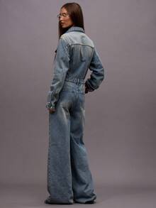 MUSERA Washed Dark Denim Button Down Jumpsuit Autumn Fall Winter Night Out Going Out Streetwear Cute Back To School Sexy  Chic - Blue - View 4