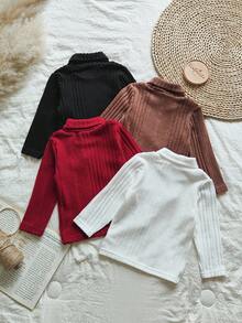 Vintaside Kids 4 peças de camisetas de manga comprida com gola alta e nervuras de cor sólida para meninos, casuais e versáteis para casa, atividades ao ar livre, roupas de férias, outono/inverno - Multicolorido - Ver 2