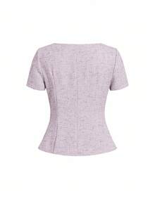 Gownix Elegant Commuter Square Neck Short Sleeve Blouse, Summer - Mauve Purple - View 2