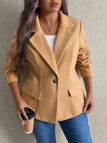 EMERY ROSE معطف نسائي ضيق بياقة صدر وأكمام طويلة وزر واحد، مقاسات كبيرة، قماش خريفي/شتوي للنساء