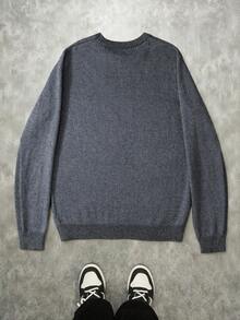 Manfinity EMRG Men's Basic Casual Crew Neck Long Sleeve Sweater, Fall Winter - Black - View 2