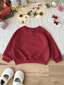 LMoss Kids LMoss 女婴字母圆领休闲圣诞卫衣，秋冬季，节日婴儿服装，婴儿圣诞卫衣，舒适的秋冬款式，圣诞节，冬季，圣诞毛衣 - 紅色 - 查看 2