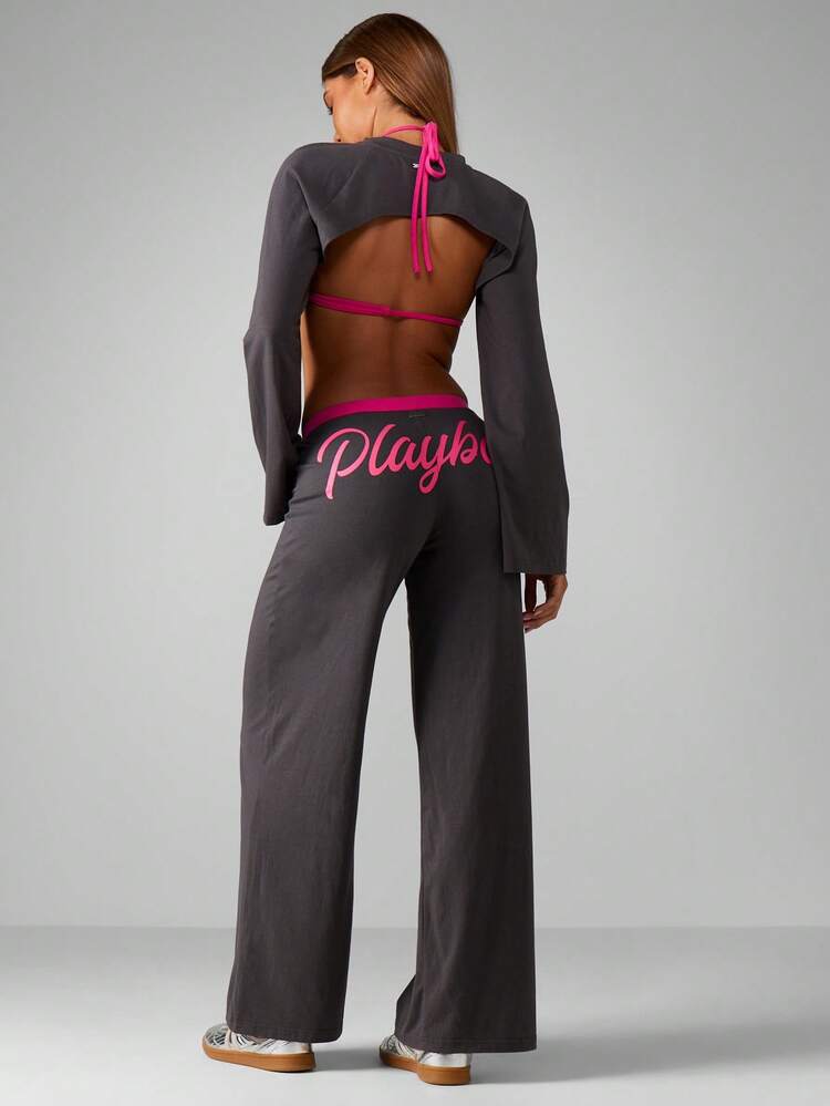 Missguided x Playboy Set di top corto e pantaloni a gamba ampia natalizio