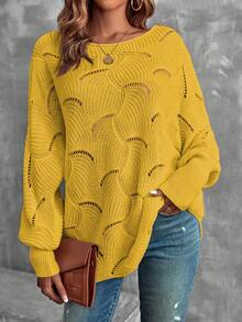 EMERY ROSE Áo len chui đầu cổ tròn khoét lỗ màu trơn thường ngày - Màu vàng - Xem 4