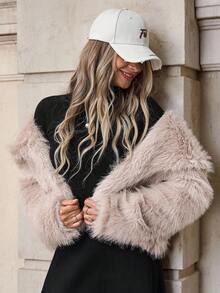 Solivie 秋冬女士优雅短款仿毛领夹克 - 卡其色 - 查看 5