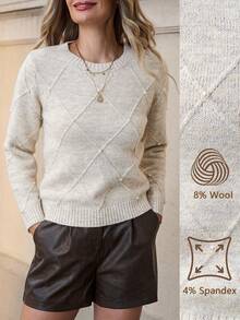 Solivie Autumn  Women's Casual Pullover Sweater, Autumn/Winter Winter Clothes For Women Apricot Sweater Contains Wool Pearl Sweater Apricot Pullover Autumn Base Outer Wear