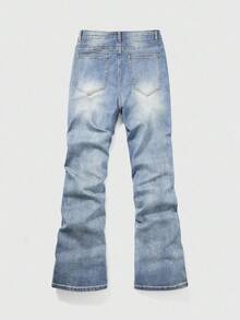ROMWE MEN Street Life Jeans desgastados y rasgados con diamantes de imitación para hombre - Celeste - Ver 2