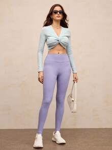 Activina Lace-Up Waist Ballet Stirrup Leggings - Mauve Purple - View 2