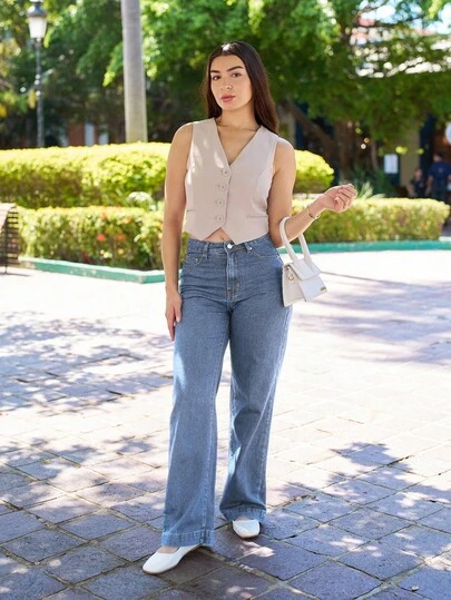 Andrea Bello Pantalones de pierna ancha de talle alto