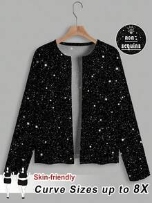 SHEIN CURVE+ Áo khoác bóng thời trang đi làm cỡ lớn dành cho nữ, phù hợp cho mùa thu/đông - màu đen - Xem 6