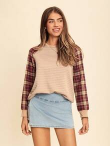 Coeurva Plaid Raglan Sleeve Sweatshirt - Multicolor - View 4