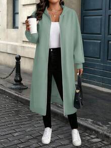 EMERY ROSE Chaqueta con capucha de manga larga, minimalista y casual, de unicolor, talla grande - Verde - Ver 4