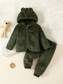 2pcs Baby Boy Casual Green Long Sleeve Top And Pants Loungewear Set - Blue - View 1