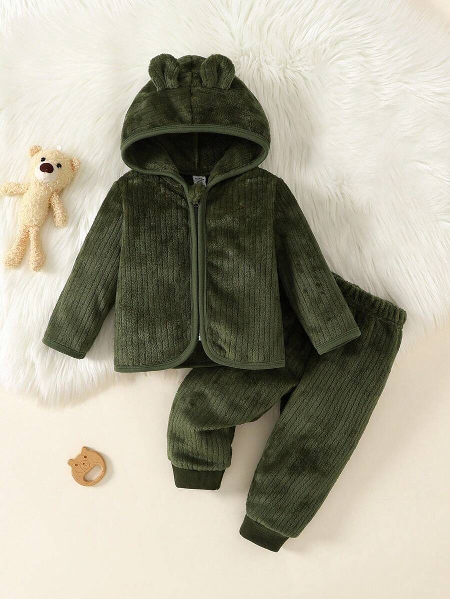2pcs Baby Boy Casual Green Long Sleeve Top And Pants Loungewear Set - Blue - View 1
