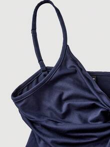 SHEIN MOD 女士休闲纯色扭纹吊带背心，夏季 - 藏蓝色 - 查看 8