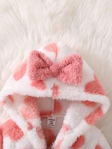 新生儿粉色心形毛绒蝴蝶结连帽浴袍 - 粉色 - 查看 5