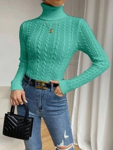 EMERY ROSE Jersey de cuello alto de unicolor y ajuste ceñido, otoño/invierno - verde menta - Ver 3