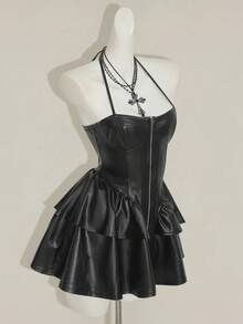 SHEIN ICON 女式时尚性感露背挂脖迷你连衣裙