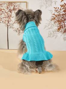 PETSIN 1 Piece Of Sky Blue Long Autumn And Winter Thick Knitted Windproof And Warm Casual Pet Dress Sweater - Sky Blue - View 3